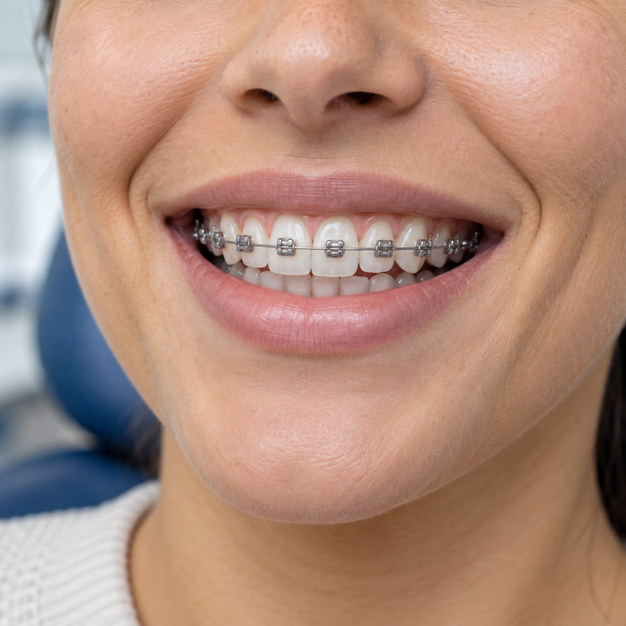Sonrisa con brackets metálicos